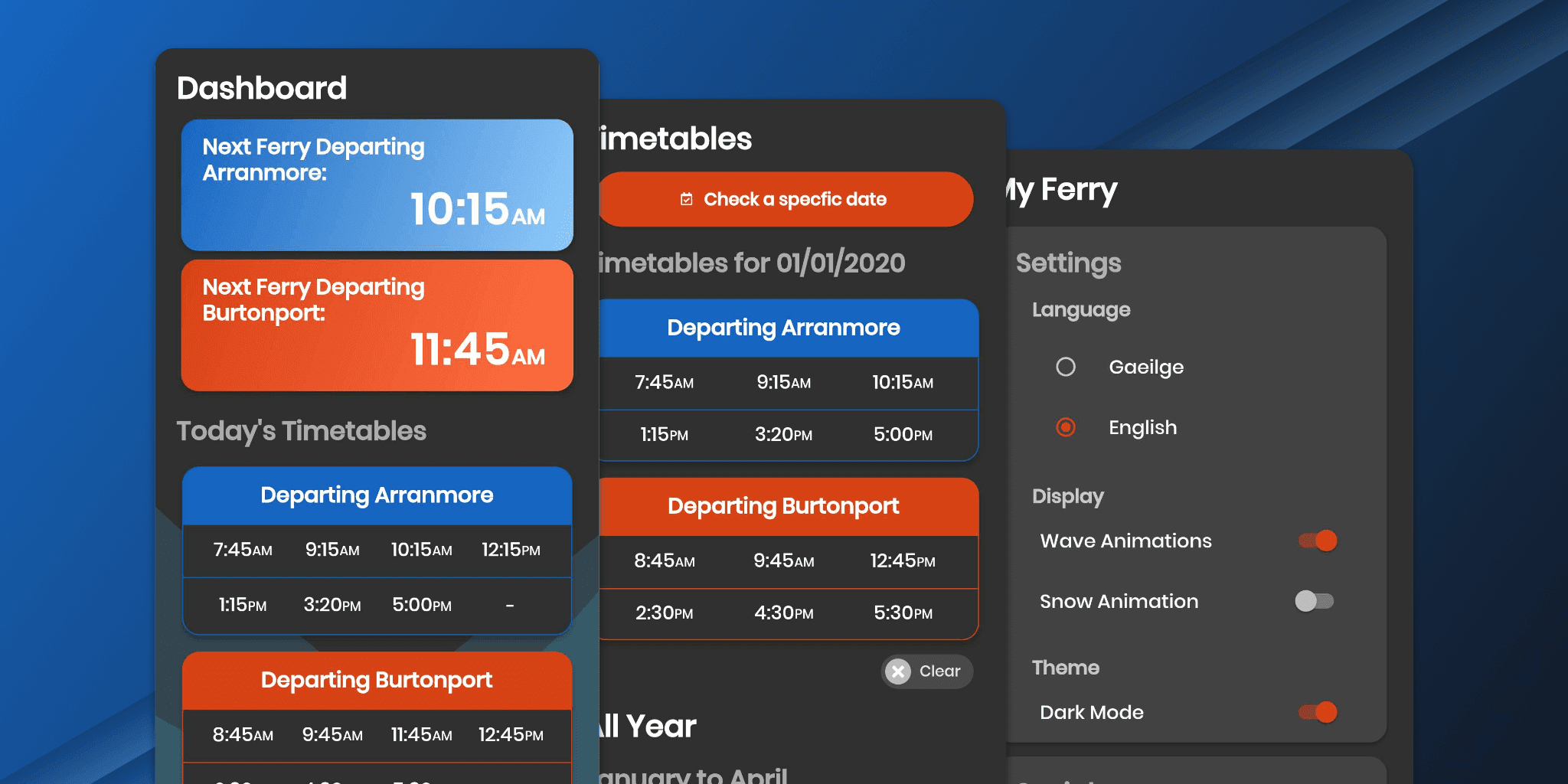 Dark mode on Arranmore Ferry