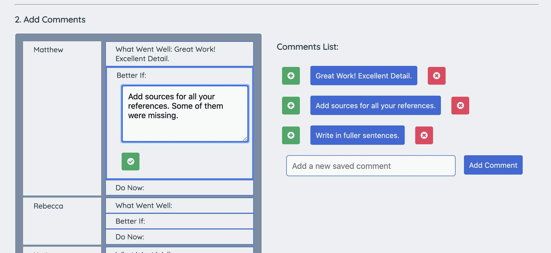 Editing an individual comment