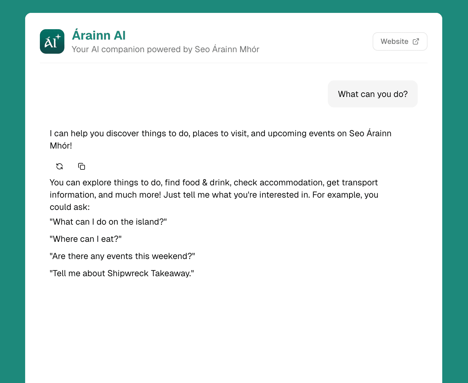 The Seo Árainn Mhór AI home screen