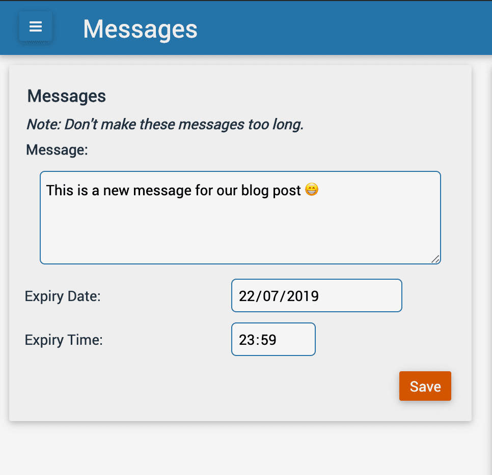 Messaging feature of the admin dashboard
